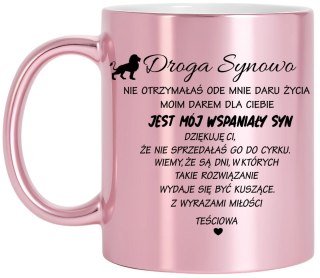 Kubek różowy metalik premium prezent dla synowej urodziny imieniny