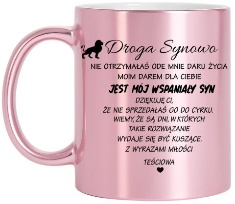 Kubek różowy metalik premium prezent dla synowej urodziny imieniny