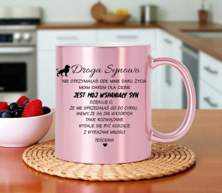Kubek różowy metalik premium prezent dla synowej urodziny imieniny