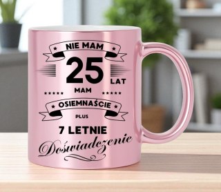 Kubek różowy metalik premium prezent na 25 urodziny oryginalny upominek