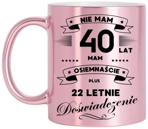 Kubek różowy metalik premium prezent na 40 urodziny oryginalny upominek