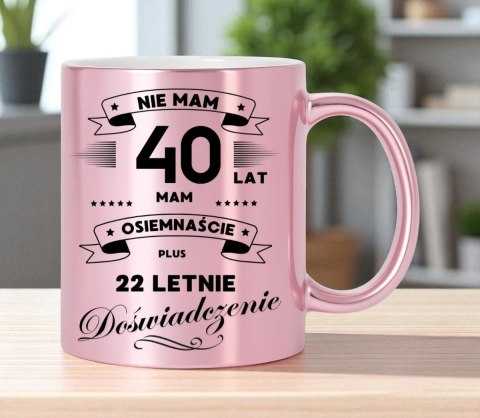 Kubek różowy metalik premium prezent na 40 urodziny oryginalny upominek