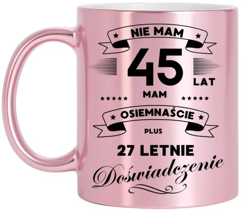 Kubek różowy metalik premium prezent na 45 urodziny oryginalny upominek
