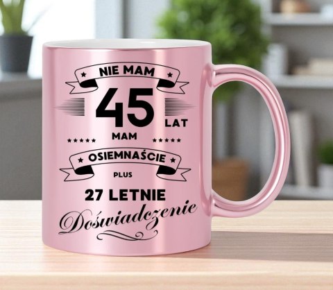 Kubek różowy metalik premium prezent na 45 urodziny oryginalny upominek