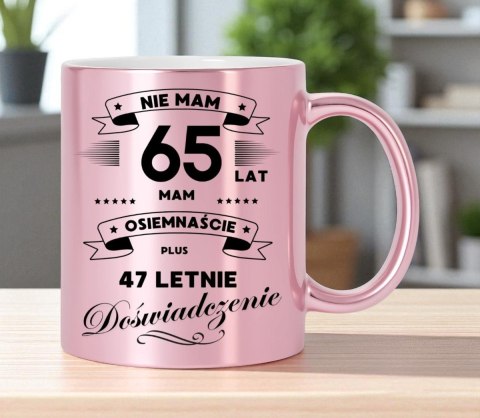 Kubek różowy metalik premium prezent na 65 urodziny oryginalny upominek