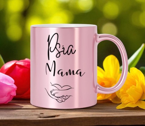 Kubek różowy metalik premium psia mama urodziny imieniny prezent