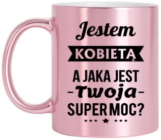 Kubek różowy metalik prezent dla dziewczyny koleżanki żony na różne okazje