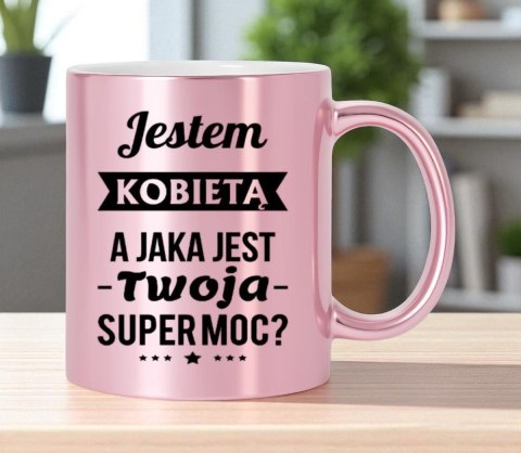 Kubek różowy metalik prezent dla dziewczyny koleżanki żony na różne okazje