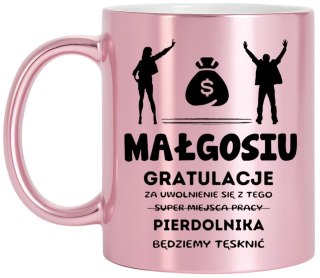 Kubek różowy metalik prezent na pożegnanie koleżanki z pracy z imieniem