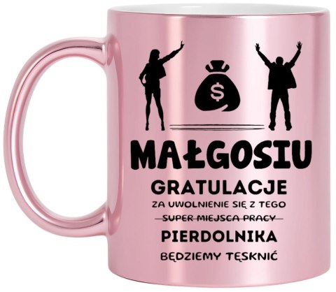 Kubek różowy metalik prezent na pożegnanie koleżanki z pracy z imieniem