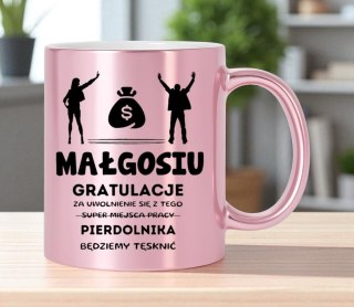 Kubek różowy metalik prezent na pożegnanie koleżanki z pracy z imieniem