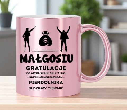 Kubek różowy metalik prezent na pożegnanie koleżanki z pracy z imieniem