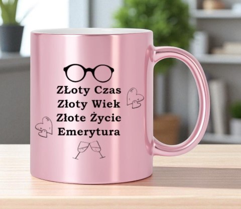 Kubek różowy premium dla emerytki emerytura pożegnanie z pracy
