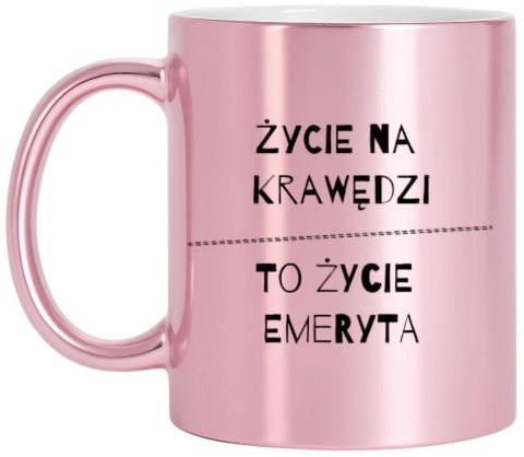 Kubek różowy premium dla emerytki emerytura pożegnanie z pracy