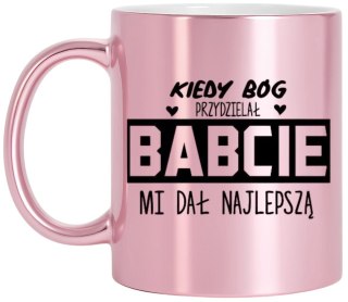 Kubek różowy premium z nadrukiem babcia prezent dla Babci urodziny imieniny