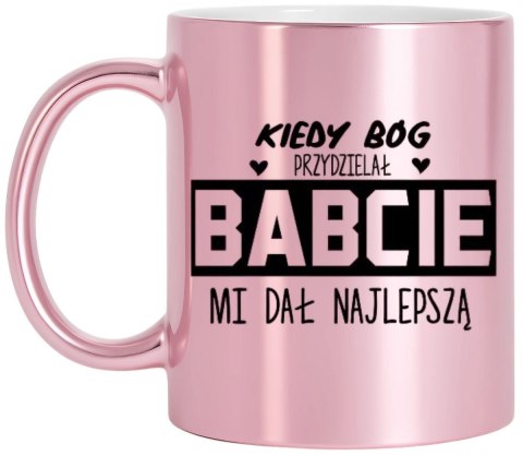 Kubek różowy premium z nadrukiem babcia prezent dla Babci urodziny imieniny