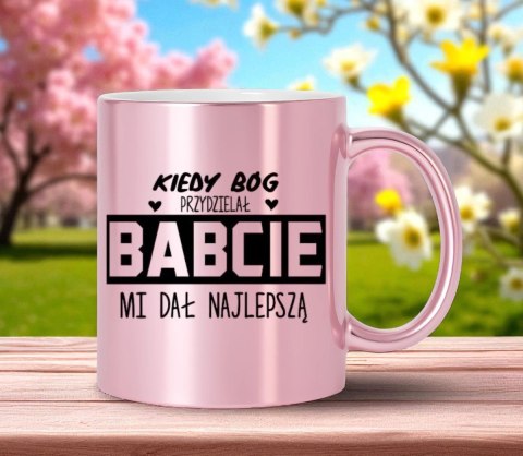 Kubek różowy premium z nadrukiem babcia prezent dla Babci urodziny imieniny