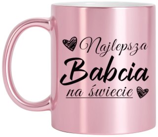 Kubek różowy premium z nadrukiem babcia prezent dla Babci urodziny imieniny