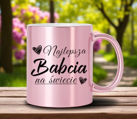 Kubek różowy premium z nadrukiem babcia prezent dla Babci urodziny imieniny