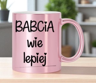 Kubek różowy premium z nadrukiem babcia prezent dla Babci urodziny imieniny