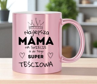 Kubek różowy premium z nadrukiem dla mamy teściowej prezent Dzień Matki