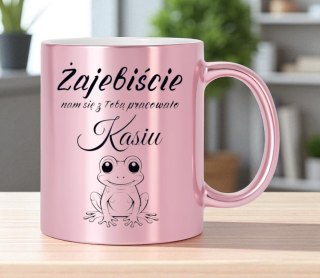 Kubek różowy prezent na pożegnanie koleżanki z pracy z imieniem