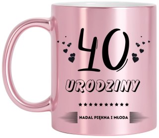 Kubek różowy z nadrukiem prezent na 40 urodziny kobiety koleżanki mamy