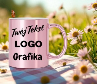 Kubek różowy z twoim nadrukiem tekstem grafiką logo prezent reklama