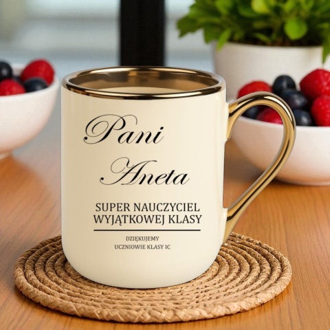 Kubek PREMIUM prezent dla NAUCZYCIELKI WYCHOWAWCZYNI PEDAGOGA z imieniem
