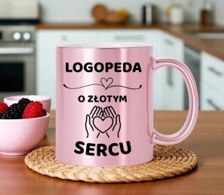Kubek różowy z dedykacją wyjątkowy prezent dla LOGOPEDY