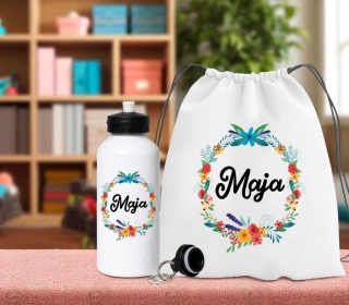 Zestaw bidon i plecak z imieniem dziecka worek do szkoły buty kapcie wzory