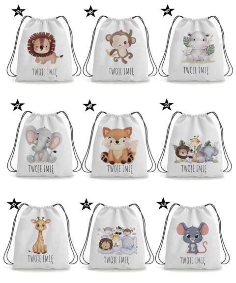 Zestaw bidon i plecak z imieniem dziecka worek do szkoły buty kapcie wzory