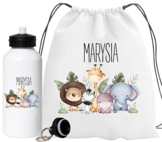 Zestaw bidon i plecak z imieniem dziecka worek do szkoły buty kapcie wzory