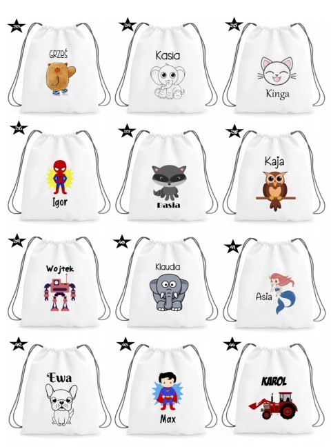 Zestaw bidon i plecak z imieniem dziecka worek do szkoły buty kapcie wzory