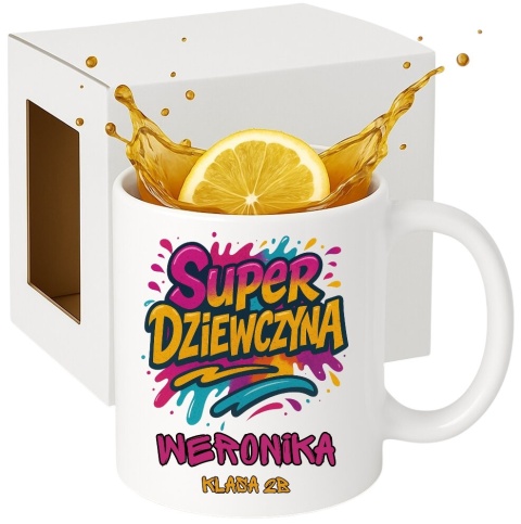 Kubek prezent Dzień DZIEWCZYNY dla koleżanki z klasy z IMIENIEM + kartonik