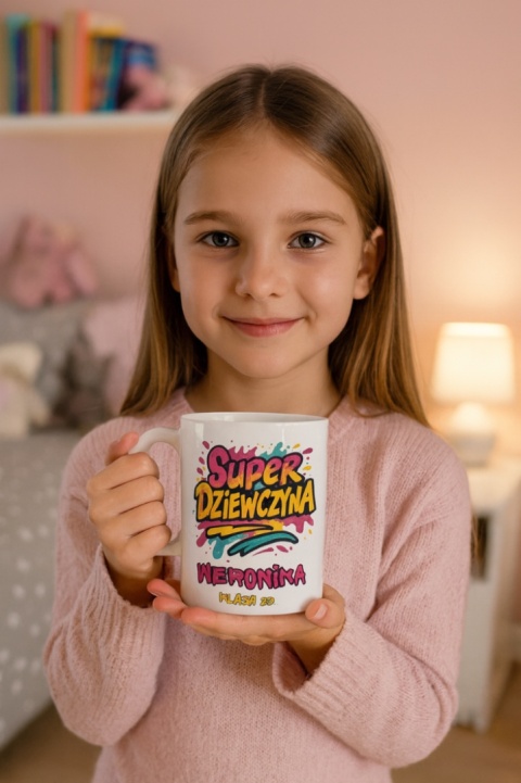 Kubek prezent Dzień DZIEWCZYNY dla koleżanki z klasy z IMIENIEM + kartonik