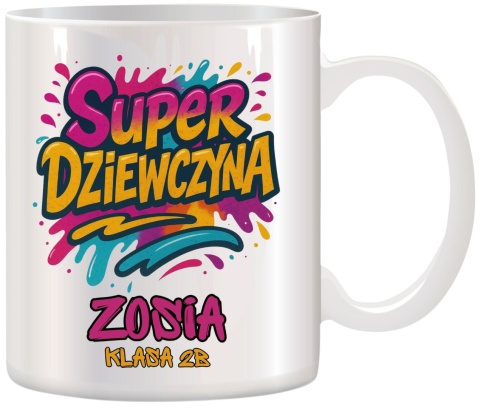 Kubek prezent Dzień DZIEWCZYNY dla koleżanki z klasy z IMIENIEM + kartonik