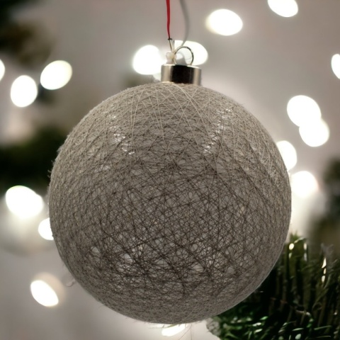 Bombka zawieszka cotton ball lampka LED 16cm ciemno-szara