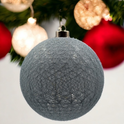 Bombka zawieszka cotton ball lampka LED 16cm niebiesko-szara