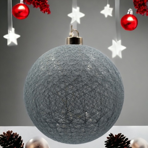 Bombka zawieszka cotton ball lampka LED 16cm niebiesko-szara