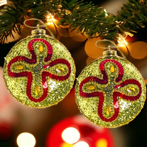 Bombki choinkowe ozdoby świąteczne 9.5cm 2szt złoty brokat