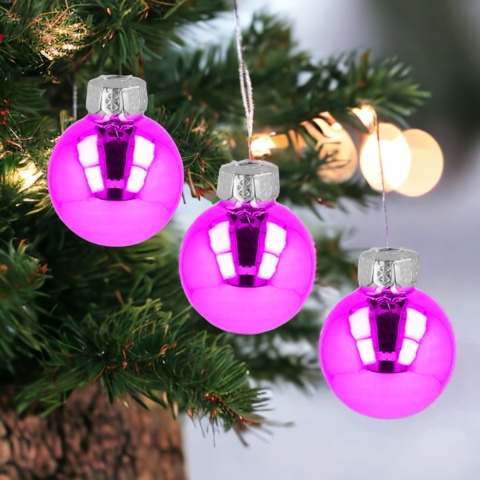 Bombki choinkowe plastikowe ozdoby świąteczne 2.5cm 36szt fuksja