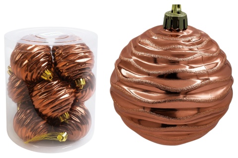 Bombki plastikowe fala 6cm 12szt - Czekolada