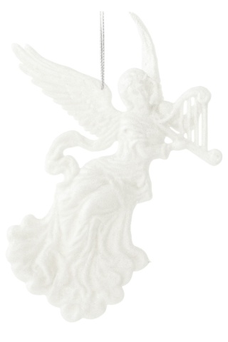 Dekoracja choinkowa zawieszka bombka akryl 12cm ANIOŁ brokatowy biały