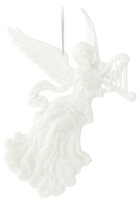 Dekoracja choinkowa zawieszka bombka akryl 12cm ANIOŁ brokatowy biały