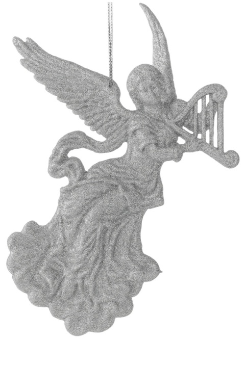 Dekoracja choinkowa zawieszka bombka akryl 12cm ANIOŁ brokatowy srebrny