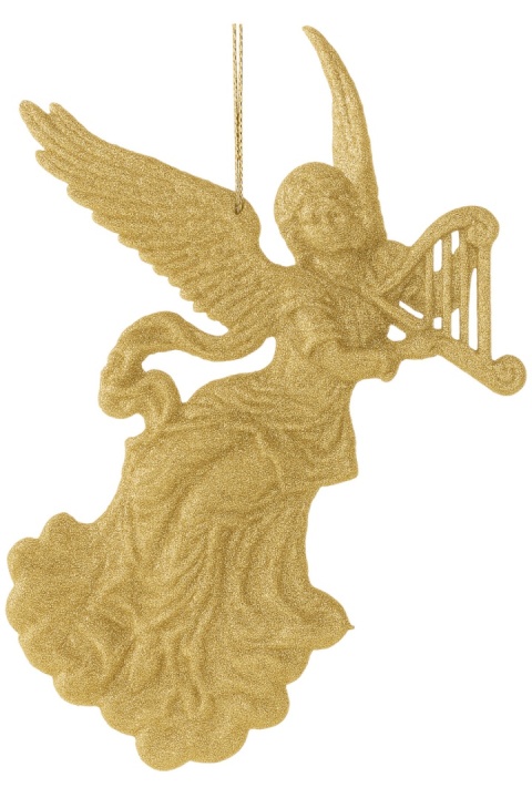 Dekoracja choinkowa zawieszka bombka akryl 12cm ANIOŁ brokatowy złoty