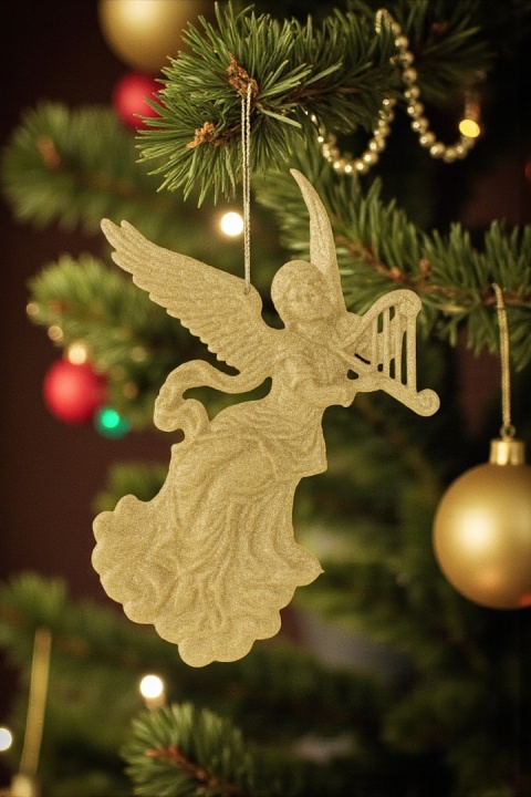 Dekoracja choinkowa zawieszka bombka akryl 12cm ANIOŁ brokatowy złoty