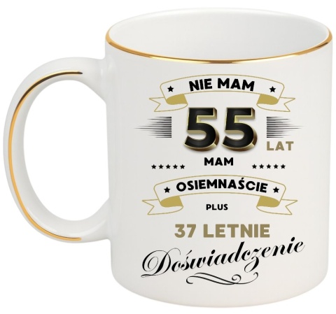 KUBEK PREMIUM NA 55 URODZINY BIAŁO-ZŁOTY ŚMIESZNY PREZENT