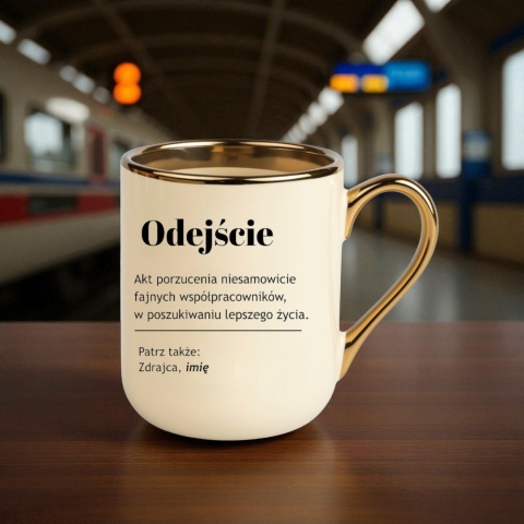 Kubek PREMIUM oryginalny śmieszny prezent na POŻEGNANIE w PRACY z imieniem